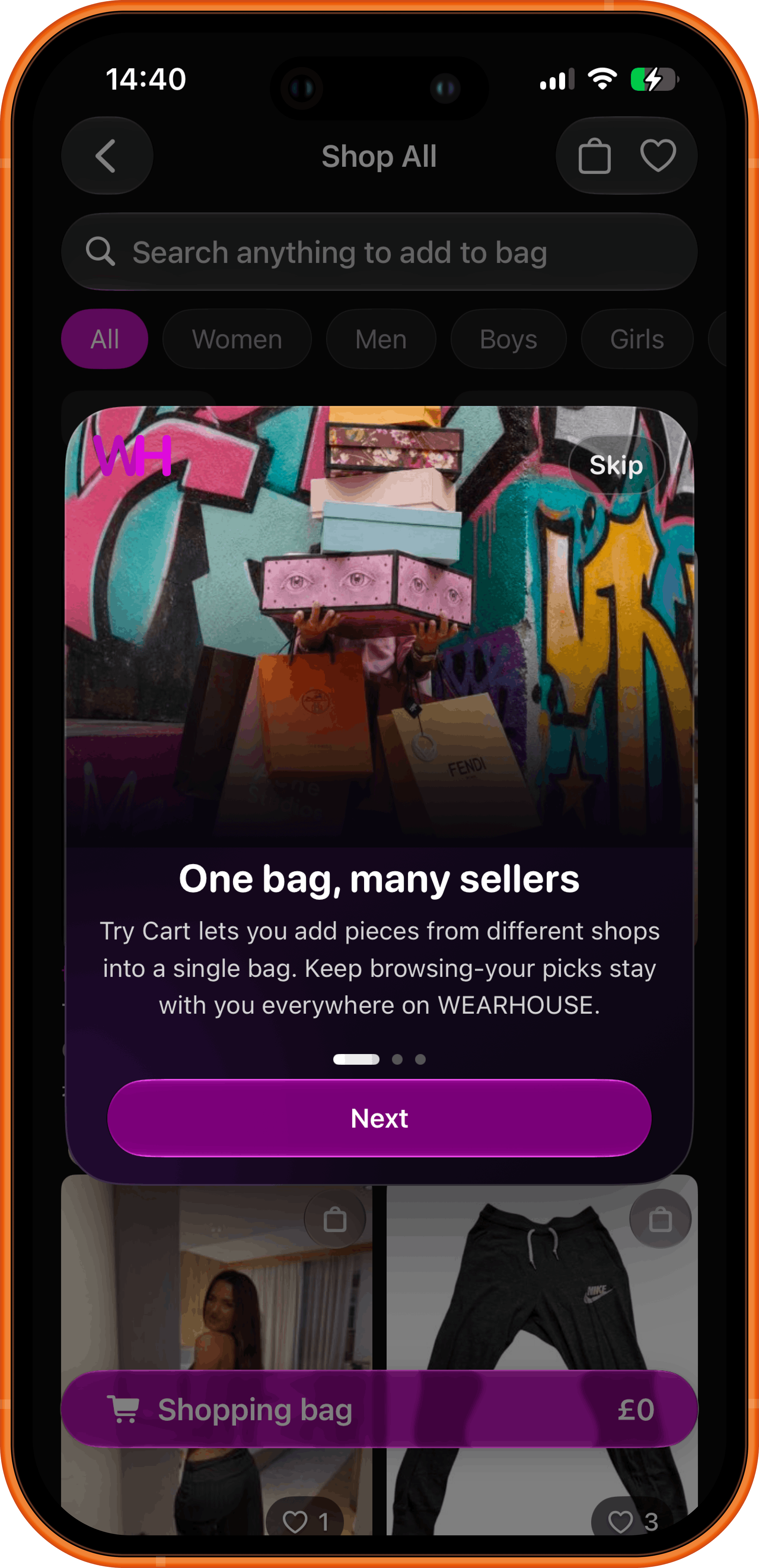 Wearhouse Try Cart, one bag many sellers
